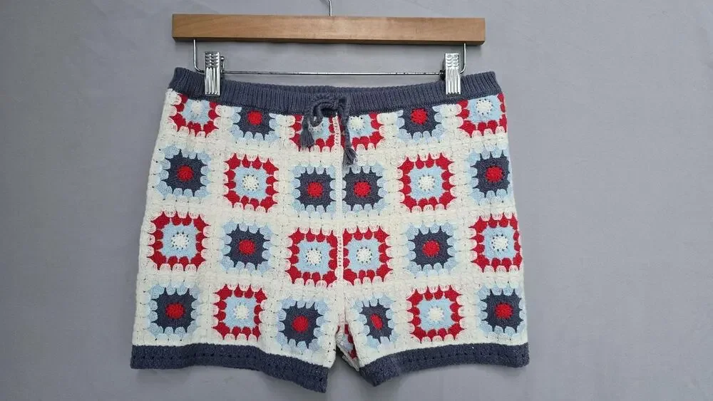 Art Class Sweat Shorts Kids 10-12 Multicolor Crochet Patchwork Elastic Waist